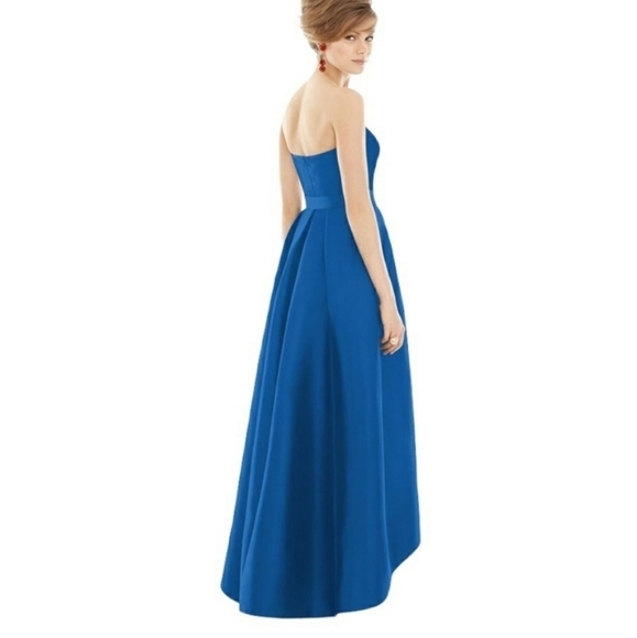 NWT Alfred Sung Royal Blue Hi Low  Strapless Ball Gown With Pockets Sz‎ 16 - Picture 1 of 7